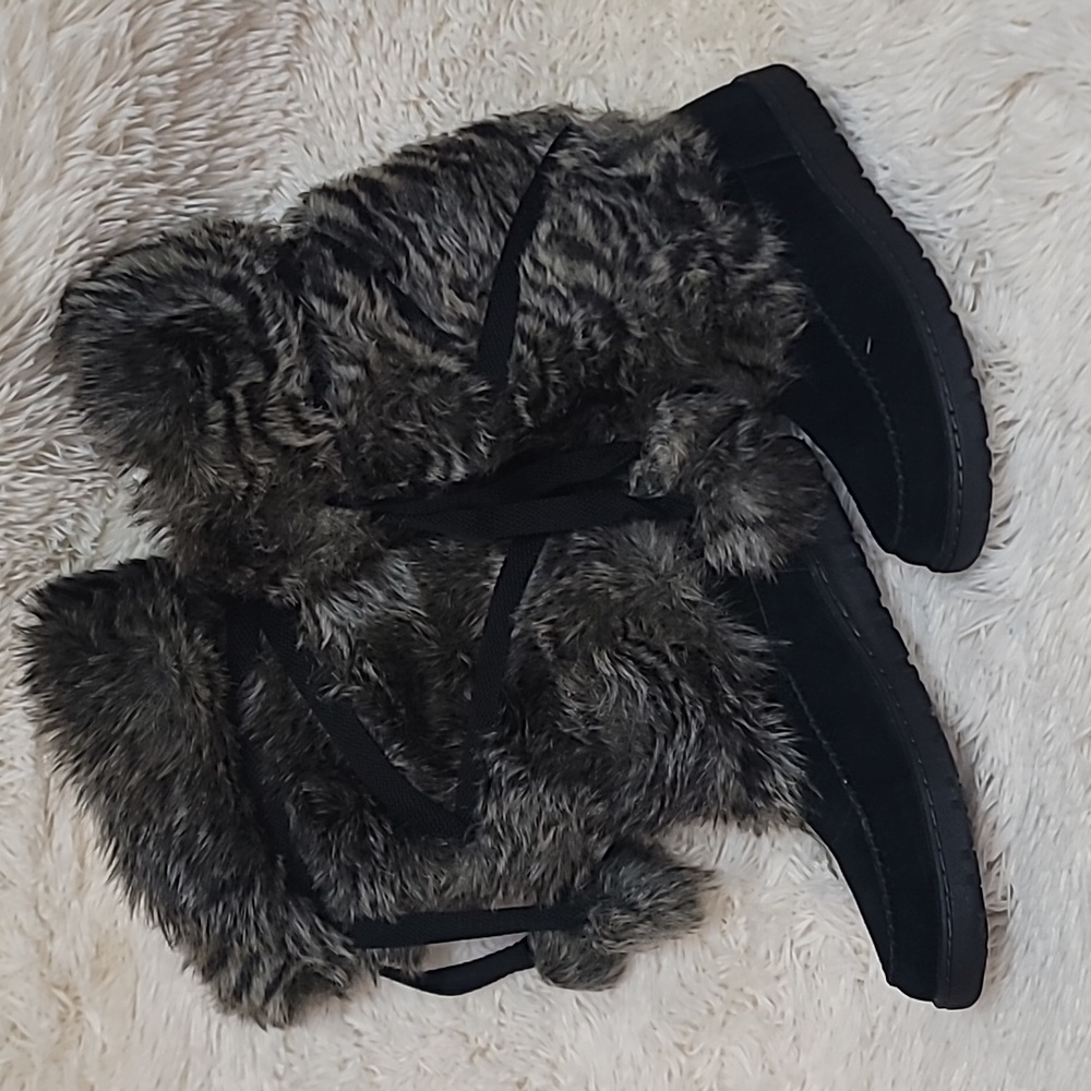 Eddie Bauer, Women's, Faux Fur, Leather, Squatch Boot Black Sz 9.5 Snow Winter